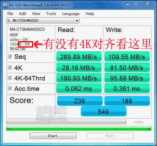 通过软件AS SSD Benchmark查看硬盘是否4K对齐